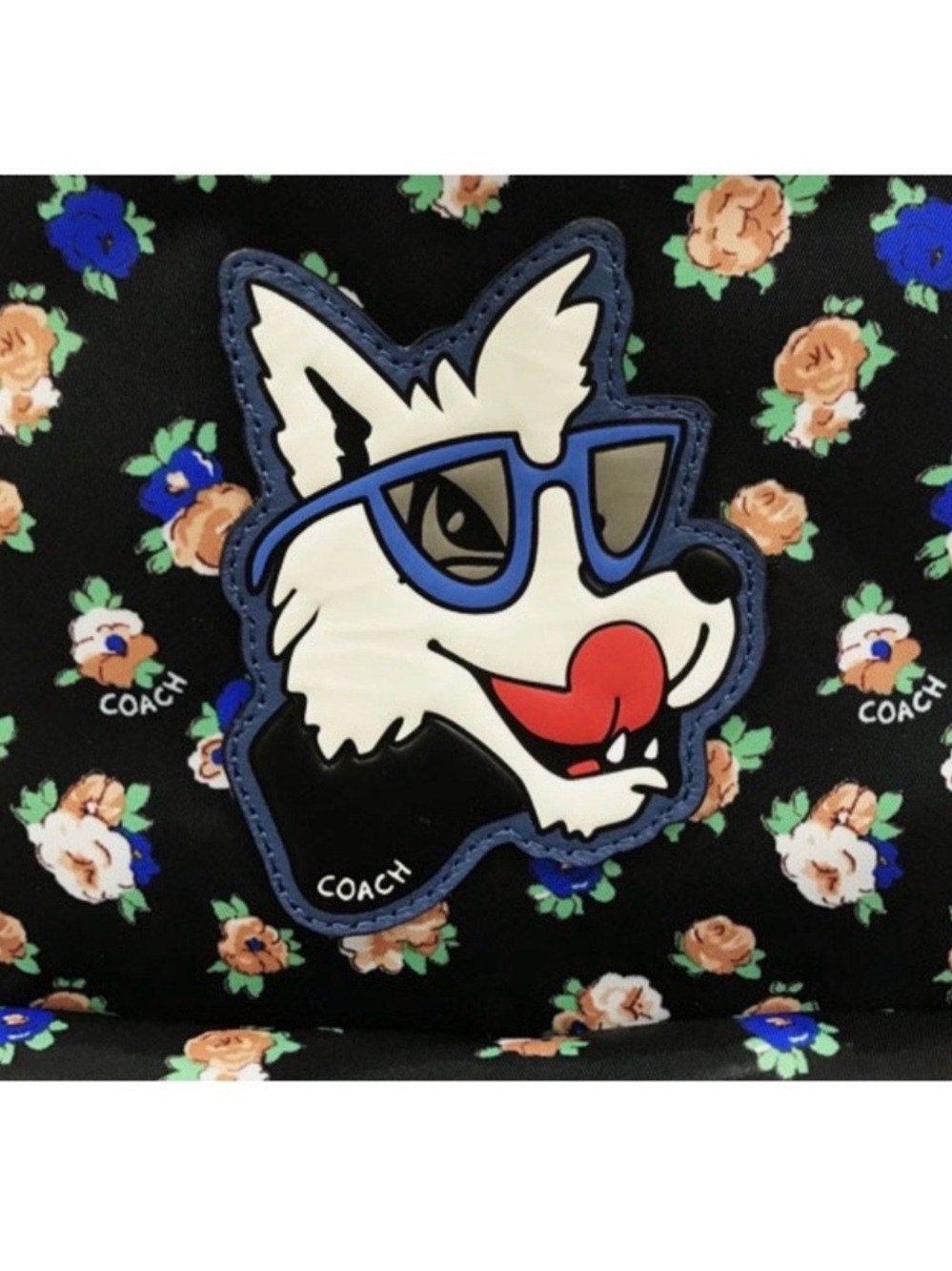 Coach Black Floral Backpack with Blue and Pink Accents - Picture 4 of 14